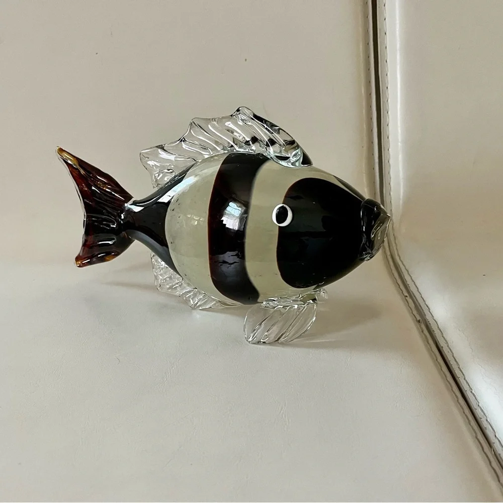 Glass Fish Figurine - Black and Brown